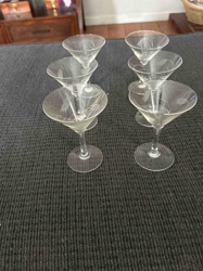 Set of Six Etched Glass Martini Glasses