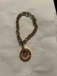 Vintage Gold-Tone Curb Chain Bracelet with Baby Photo Locket Charm