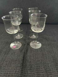 Set of Six Etched Glass Wine Glasses