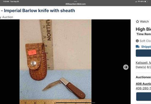 Imperial Barlow Knife with Woven Leather Sheath