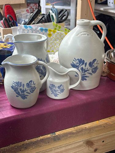 Stoneware Pitcher and Jug Set with Blue Floral Decor