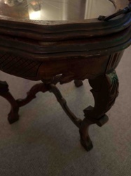 Carved Wood and Glass Top Occasional Table