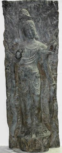Chinese Buddhist Stone Stele Relief of a Bodhisattva