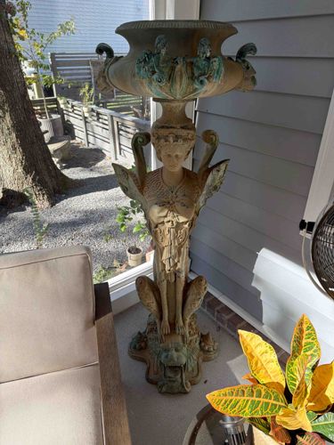 Neoclassical Style Patinated Garden Urn and Pedestal with Caryatid