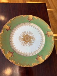 Gilded Green and White Dinner Plate