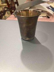 Tarnished Metal Goblet with House Etching