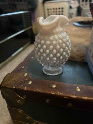 Opalescent Hobnail Ruffled Rim Art Glass Vase