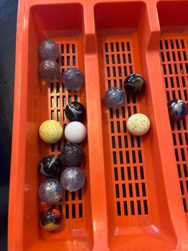 Assorted Vintage Glass Marbles in Storage Tray