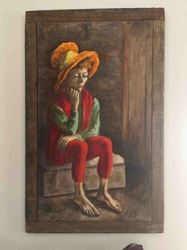 Painting of a Seated Figure in Red and Green