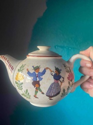 German Alpine Peasant Ware Teapot with Dancing Figures