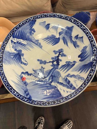 Japanese Blue and White Porcelain Charger Plate with Landscape Scene