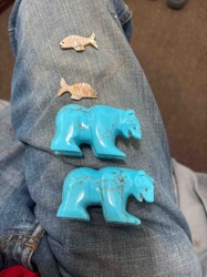Collection of Carved Stone Fetishes (Turquoise Bears and Shell Fish)