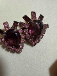 Vintage Purple Rhinestone Clip-On Earrings