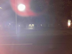 Nighttime Street Scene with Commercial Building