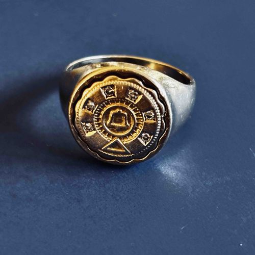 Gold-Toned Signet Ring with Distinctive Medallion Motif