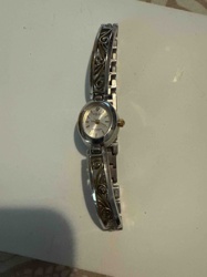 Women's Silver-Tone Bangle Watch with Scrollwork Details