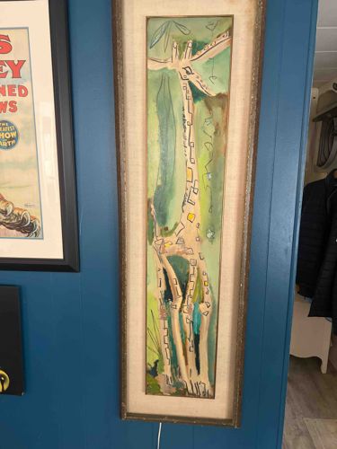 Mid-Century Modern Stylized Giraffe Painting on Burlap/Hessian