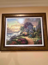 Thomas Kinkade Style 'Coastline Cottage at Sunset' Framed Art Print