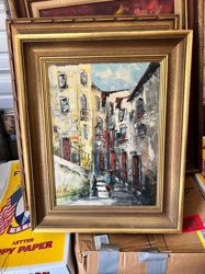 Framed Impressionistic Cityscape Oil Painting