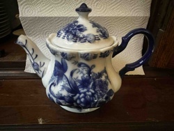 Vintage Canton Pattern Blue and White Porcelain Teapot