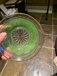 Vintage Green Frosted Glass Dessert/Serving Bowl with Gold Rim