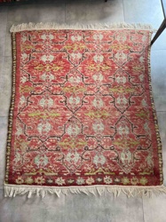 Vintage/Distressed Red Area Rug with Geometric Pattern