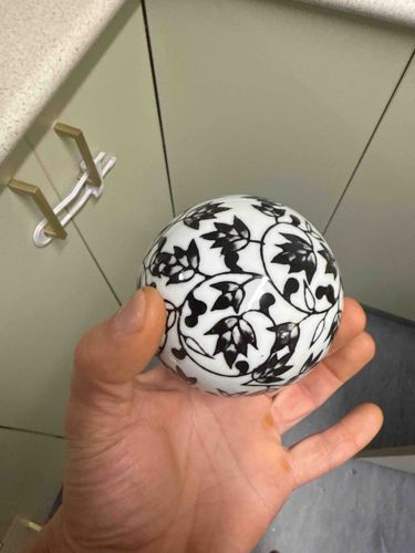 Black and White Floral Patterned Ceramic Sphere Art Object