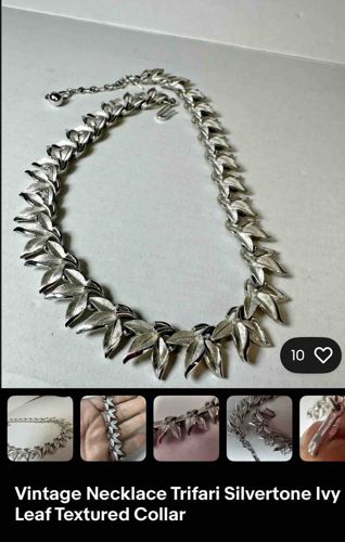 Trifari Silvertone Ivy Leaf Textured Collar Necklace