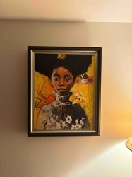 Painting of a Young Black Girl with Floral and House Motifs