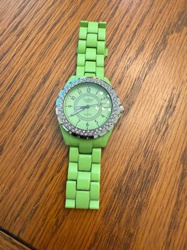 Green Fashion Watch with Rhinestone Bezel