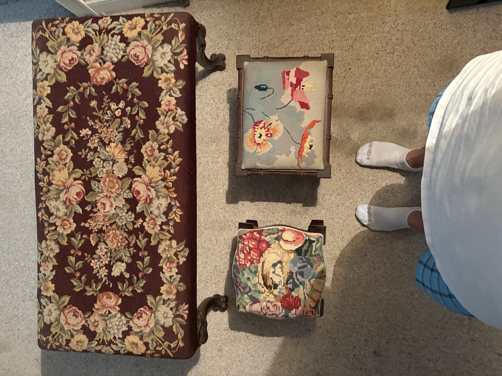 Submitted photo of Needlepoint Upholstered Footstool Assortment