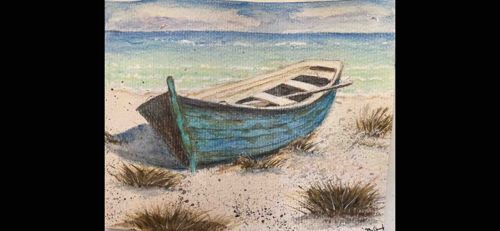 Beached Rowboat Watercolor Painting