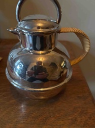 Silver-Plated or Stainless Steel Insulated Teapot/Coffee Pot with Wicker Handle