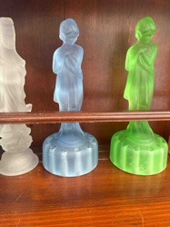 Art Deco Frosted Glass Nude Woman Figural Powder Jars