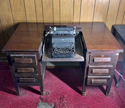 Vintage Executive Desk with Built-in Typewriter Tray and Typewriter