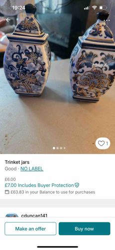 Pair of Blue and White Gilt Trinket Jars