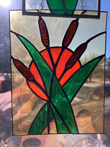 Stained Glass Cattail Window Panel