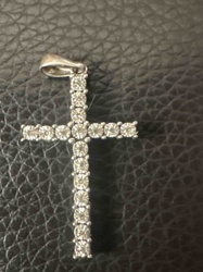 Rhodium-Plated Pave Set CZ Cross Pendant