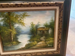 Riverside Cottage Landscape Oil Painting by Percy