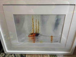 Watercolor Painting of a Sailboat by J. Scott