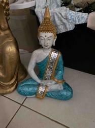 Meditating Buddha Figurine with Mirror Embellishments