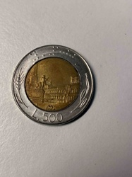 Italian 500 Lire Bimetallic Coin (1991)