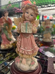 Resin Angel Figurine Holding a Gift