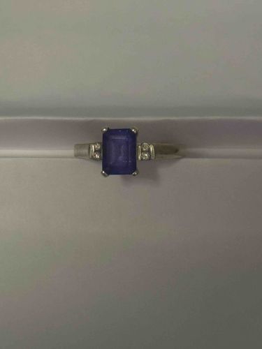 Emerald-Cut Tanzanite and Diamond Accent White Gold Ring