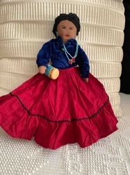 Navajo Traditional Cloth Doll with Red Skirt and Blue Velvet Blouse