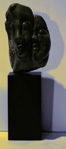Modernist Carved Stone Dual Figure Sculpture