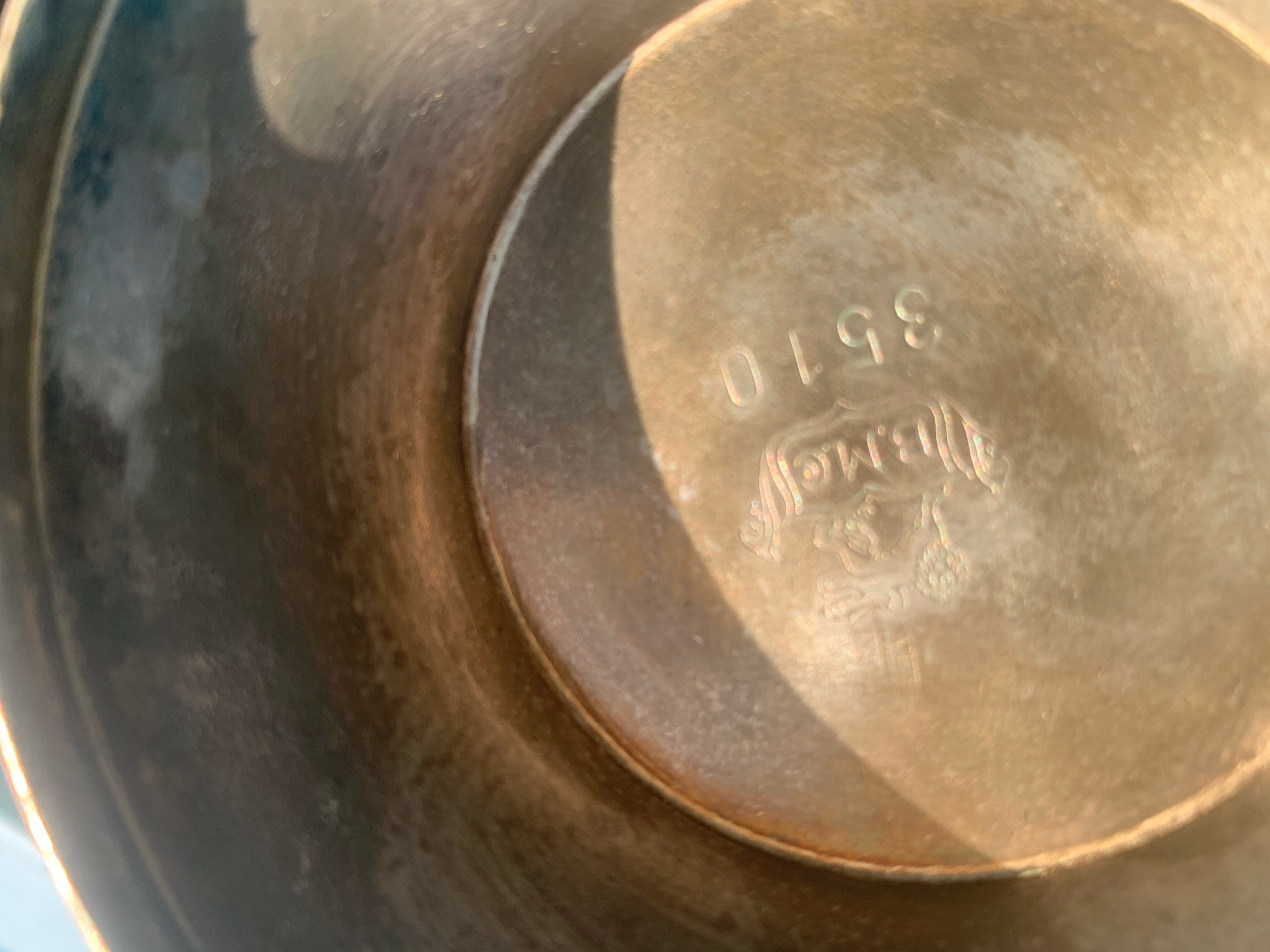 Submitted photo of Silver-plated bowl bearing a maker's mark reading 'I.B.M. Co.' and the number '3510'