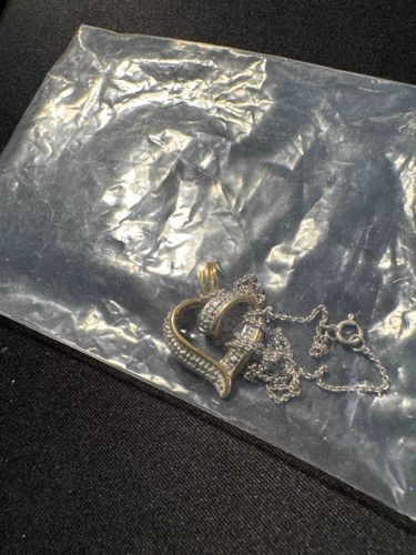 Two-Tone Diamond Accent Double Open Heart Pendant Necklace