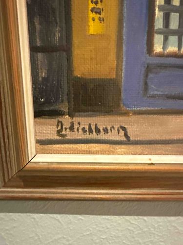 Signed Mid-Century European Street Scene Oil Painting