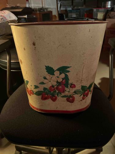 Vintage Lithographed Tin Strawberry Wastebasket